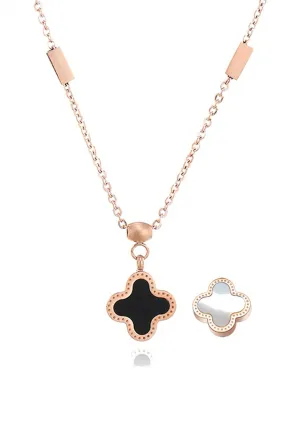 Adele Reversible Two Side Four Leaf Clover Link Chain Necklace