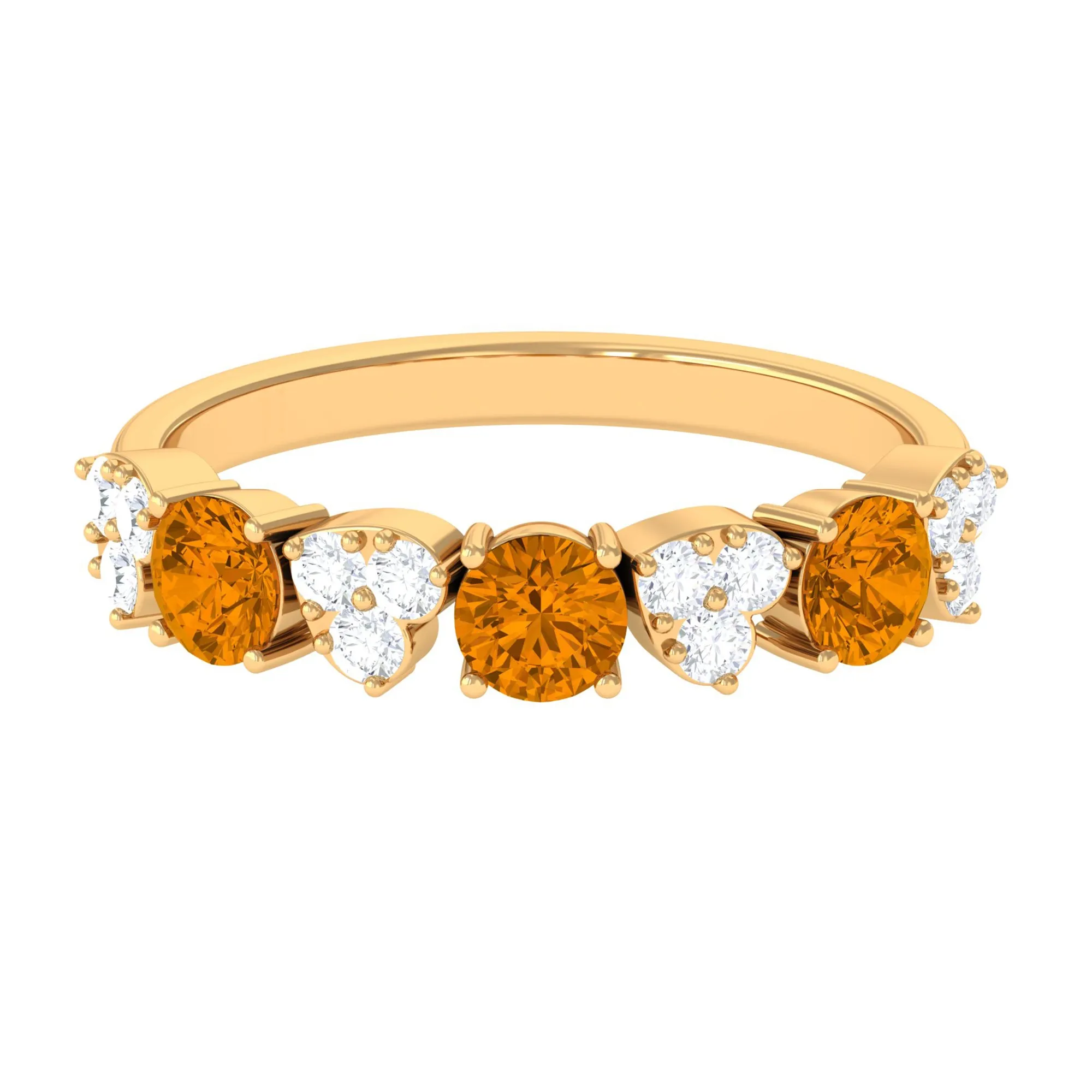 Alternate Citrine and Pave Diamond Heart Half Eternity Ring