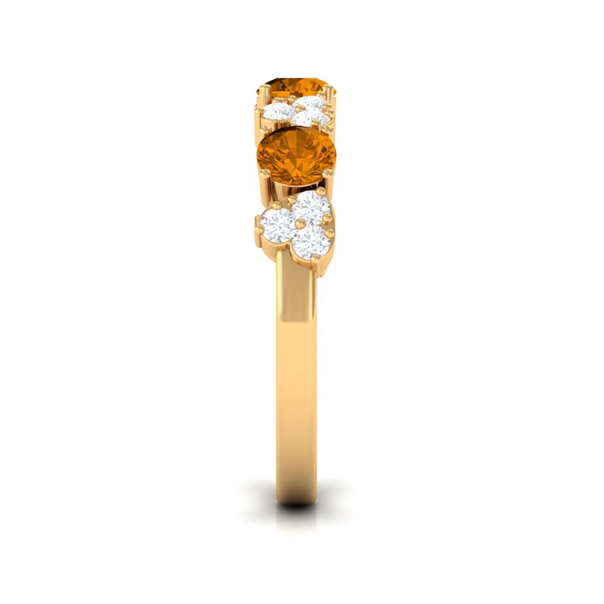 Alternate Citrine and Pave Diamond Heart Half Eternity Ring