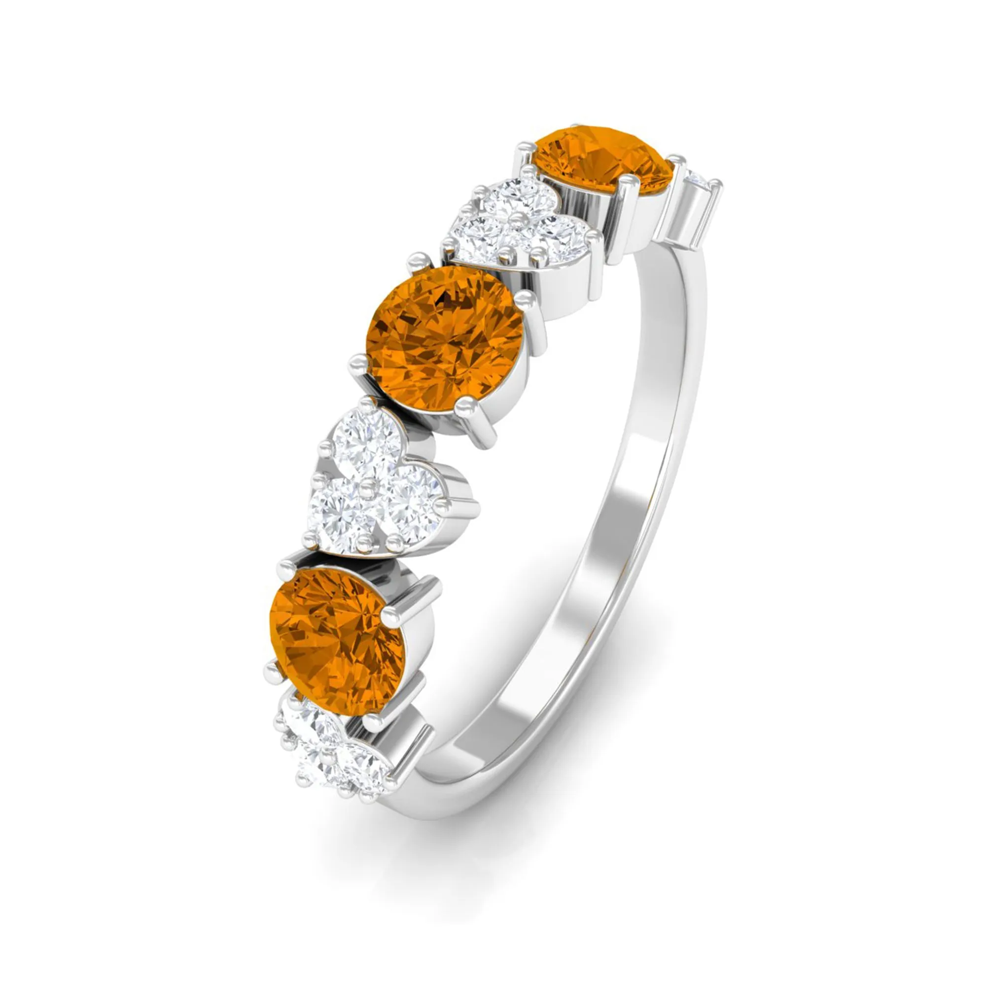 Alternate Citrine and Pave Diamond Heart Half Eternity Ring