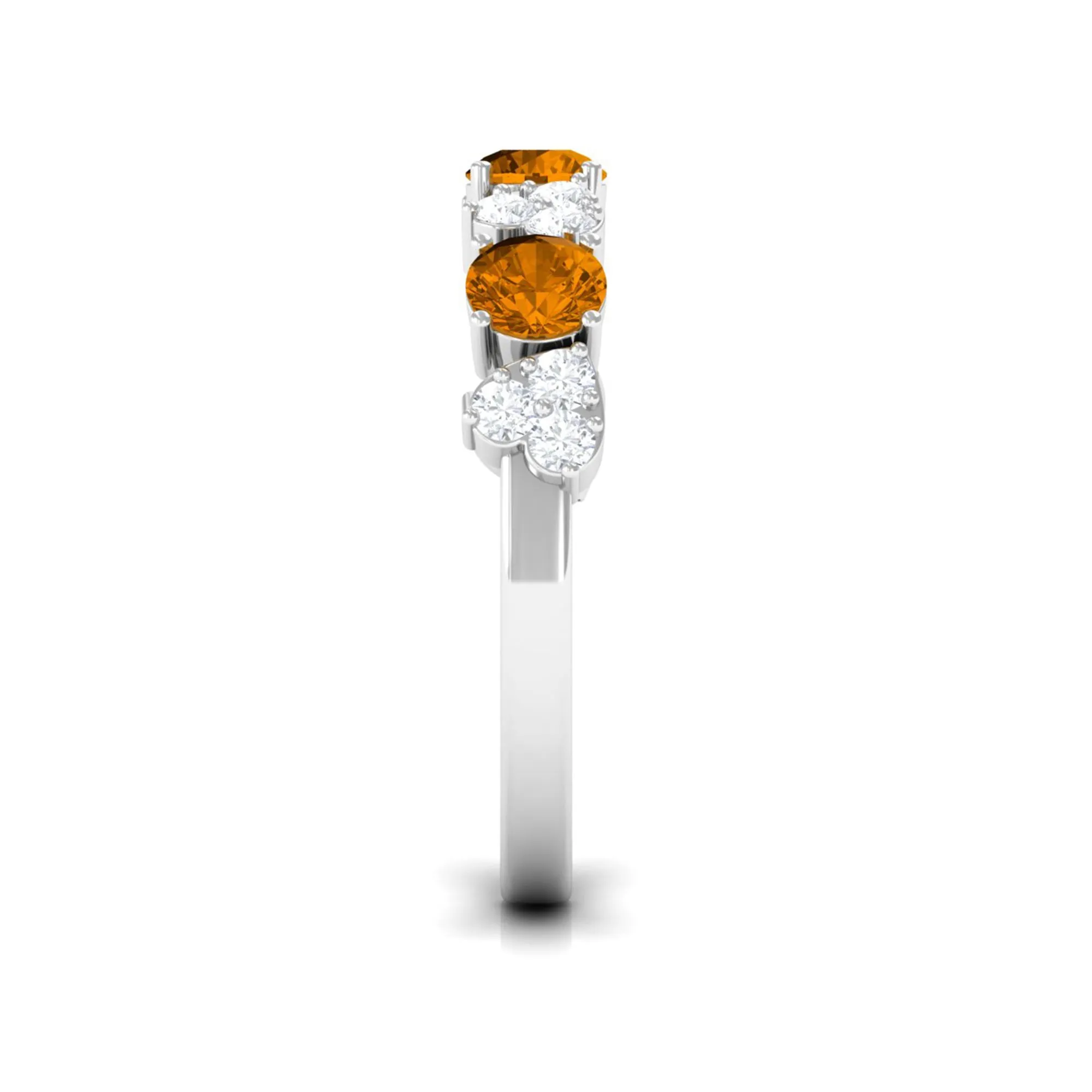 Alternate Citrine and Pave Diamond Heart Half Eternity Ring