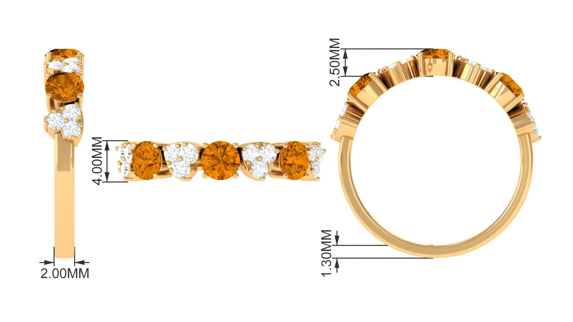 Alternate Citrine and Pave Diamond Heart Half Eternity Ring