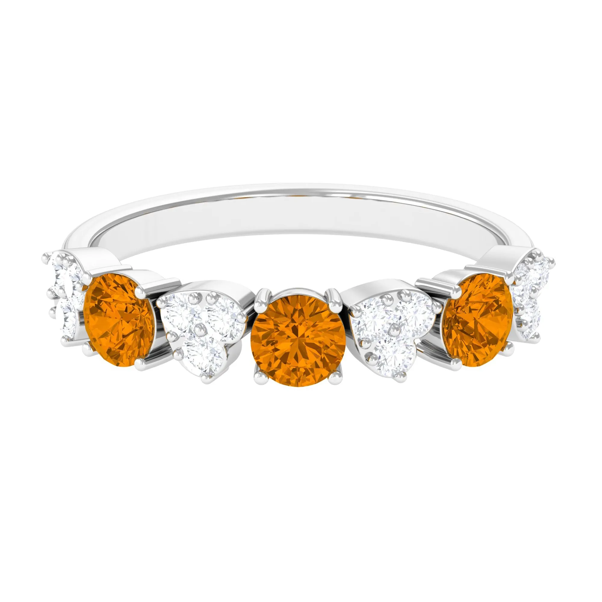 Alternate Citrine and Pave Diamond Heart Half Eternity Ring