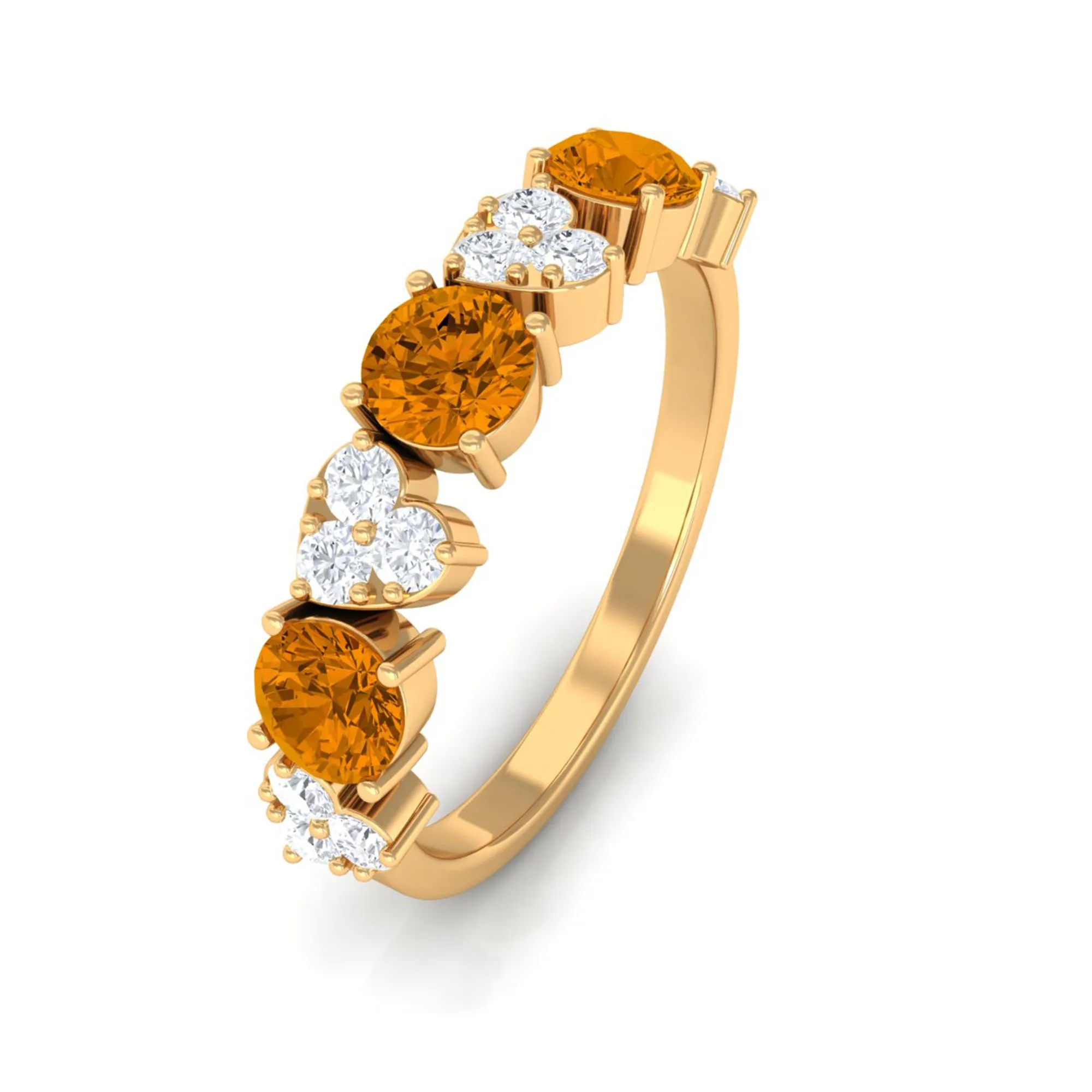 Alternate Citrine and Pave Diamond Heart Half Eternity Ring