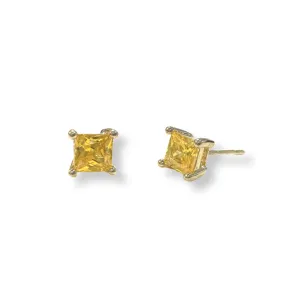 Amy Square Citrine Birthstone 4mm Studs