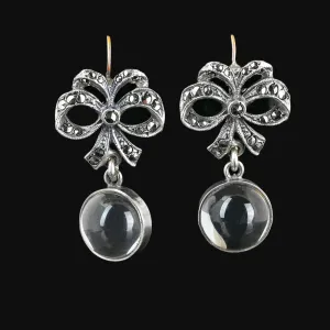 Art Deco 9K Gold Silver Pools of Light Rock Crystal Earrings