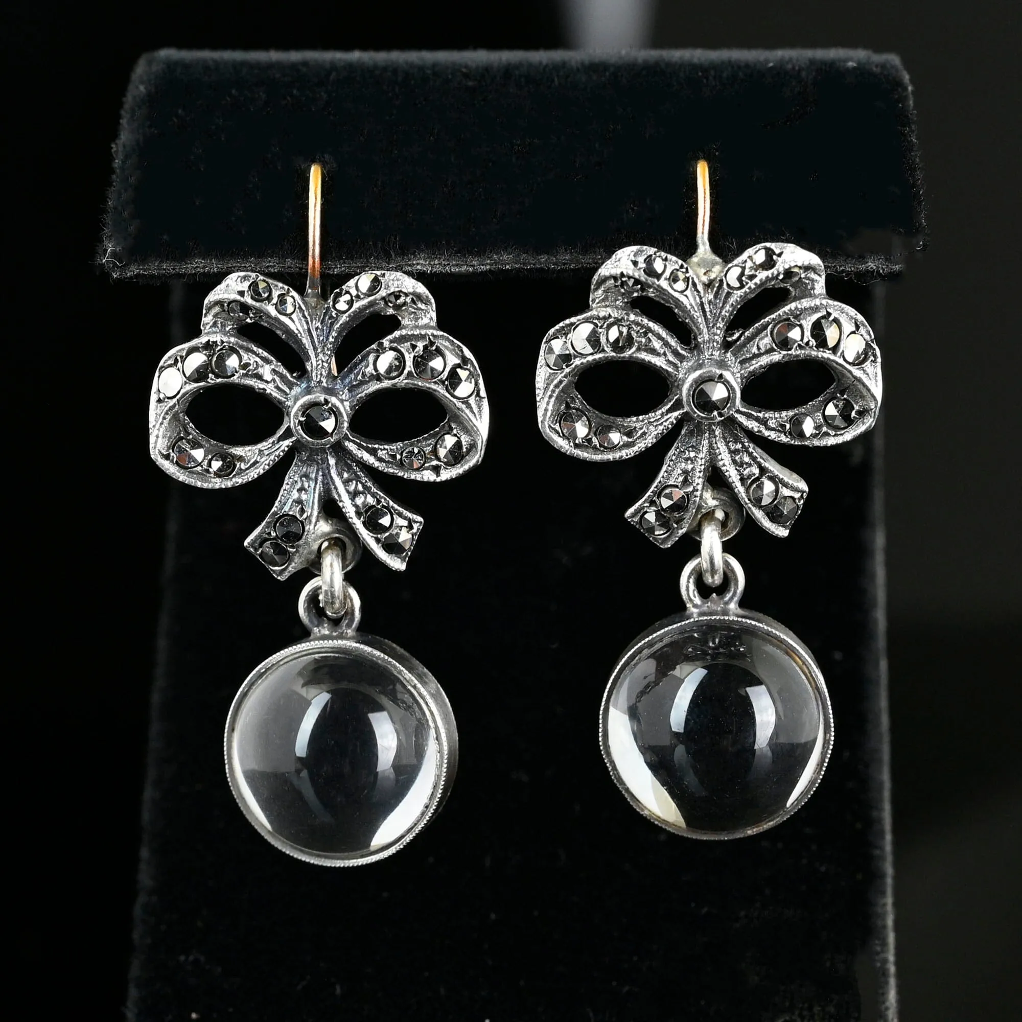 Art Deco 9K Gold Silver Pools of Light Rock Crystal Earrings