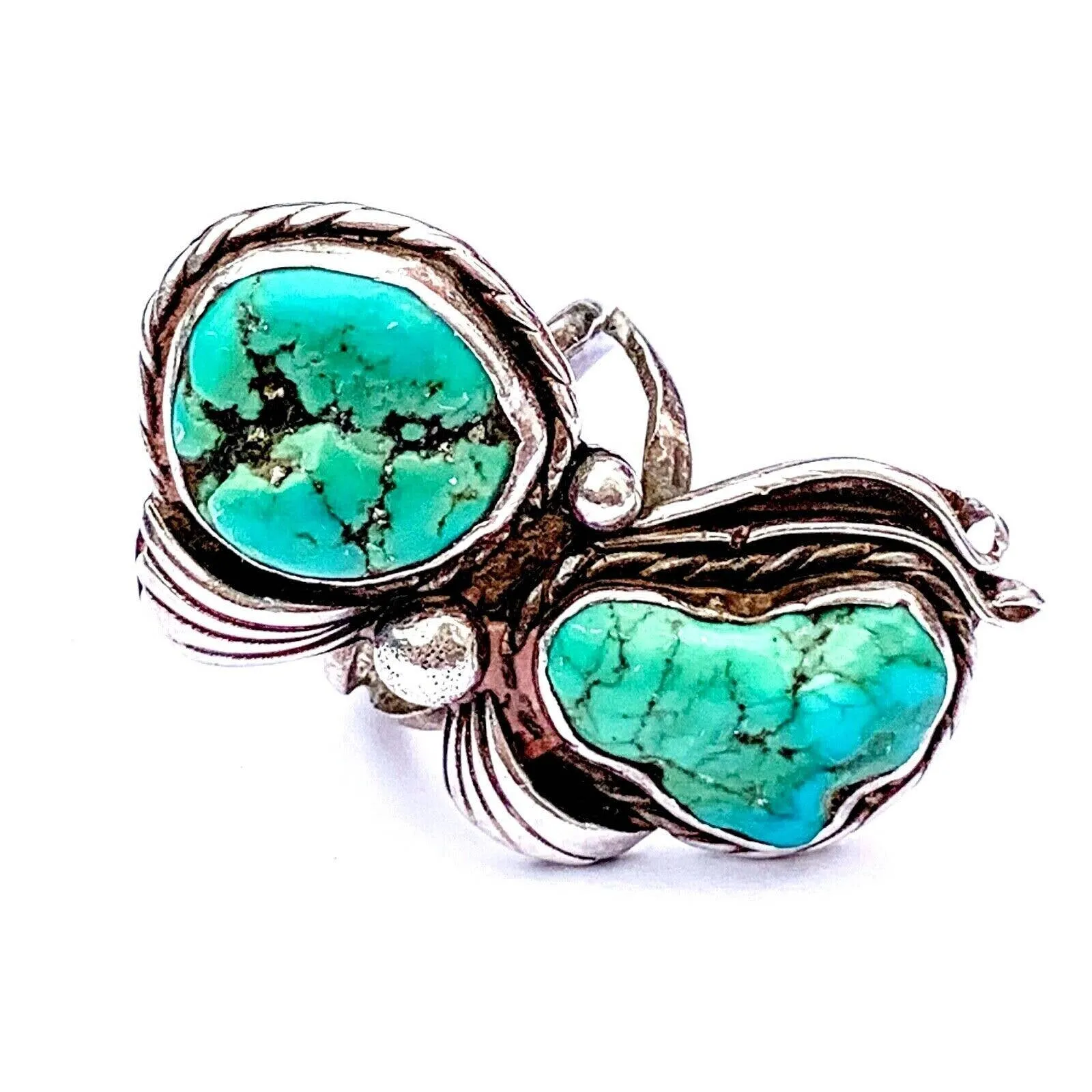 Authentic VTG Native American Sterling Turquoise Doublet Ring 5.5-6  8.9 GR