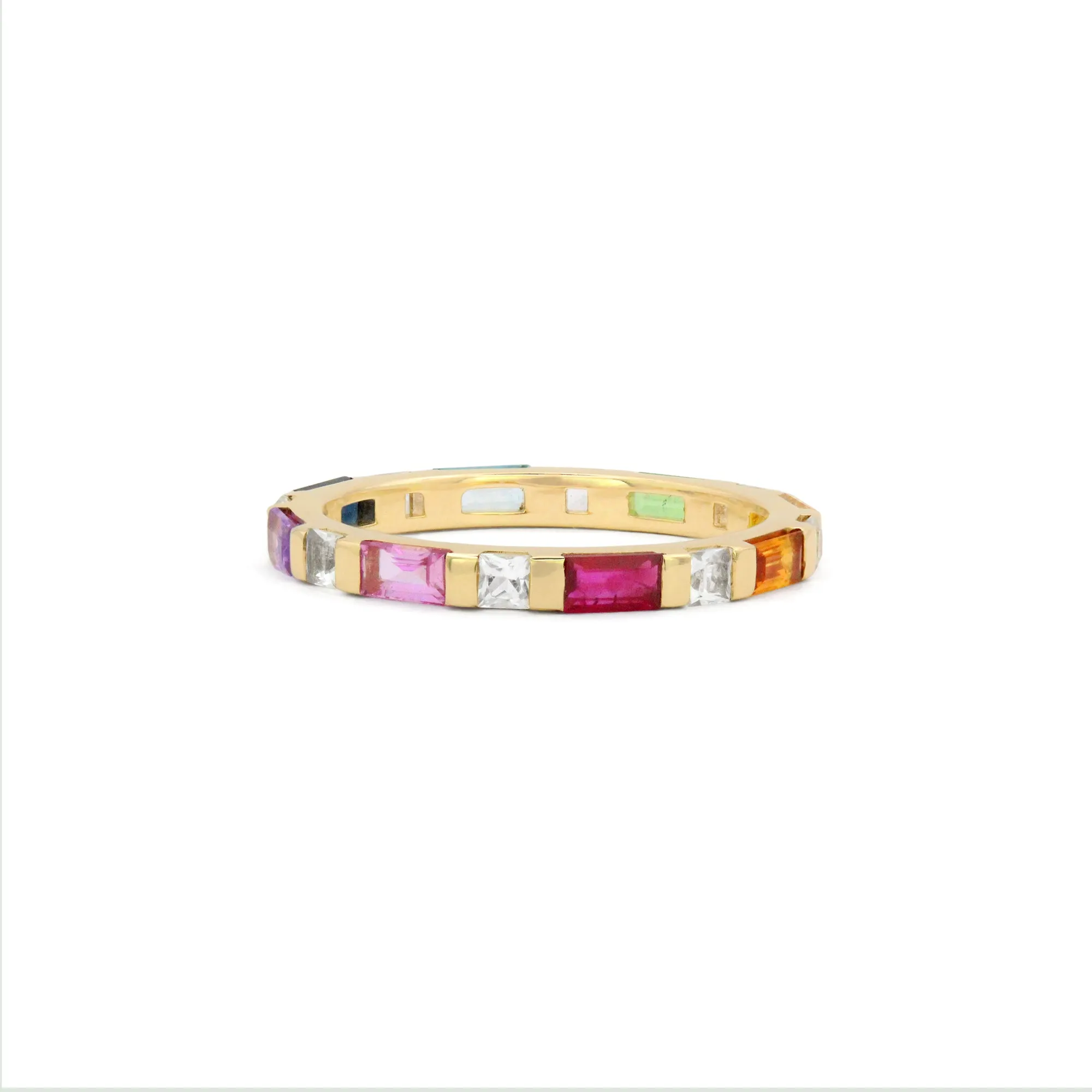 Baguette & Princess Cut 14K Gemstone Eternity Band