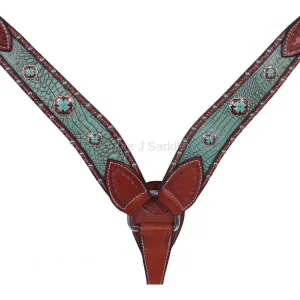 BC140 - Turquoise Gator Print Inlayed Breast Collar