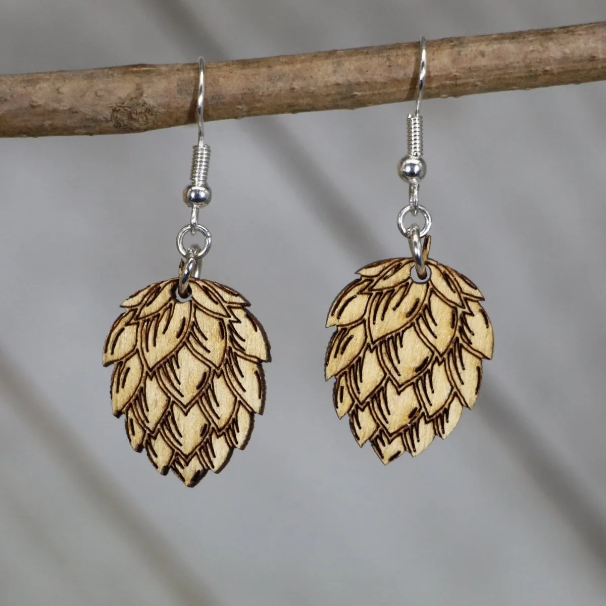 Beer Hops Wooden Dangle Earrings by Cate's Concepts, LLC