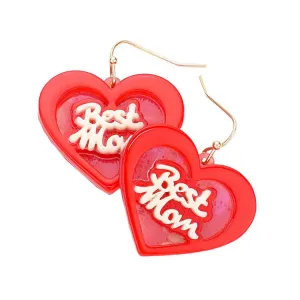 Best Mom Message Resin Heart Dangle Earrings