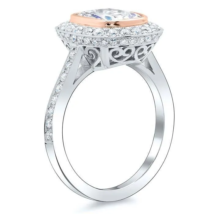 Bezel Cushion Halo Engagement Ring