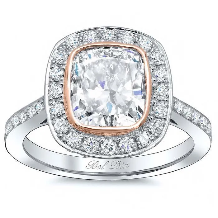 Bezel Cushion Halo Engagement Ring