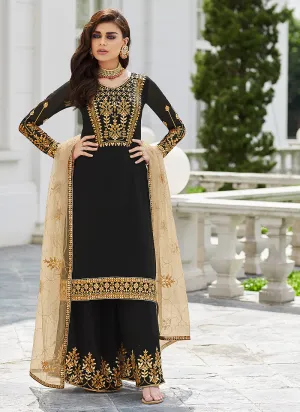 Black Golden Embroidered Palazzo Suit