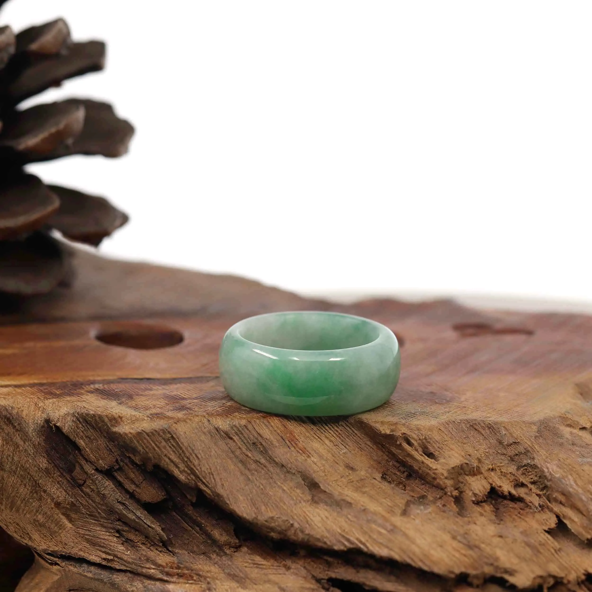 Burmese Green Jadeite Jade Men's Band Ring