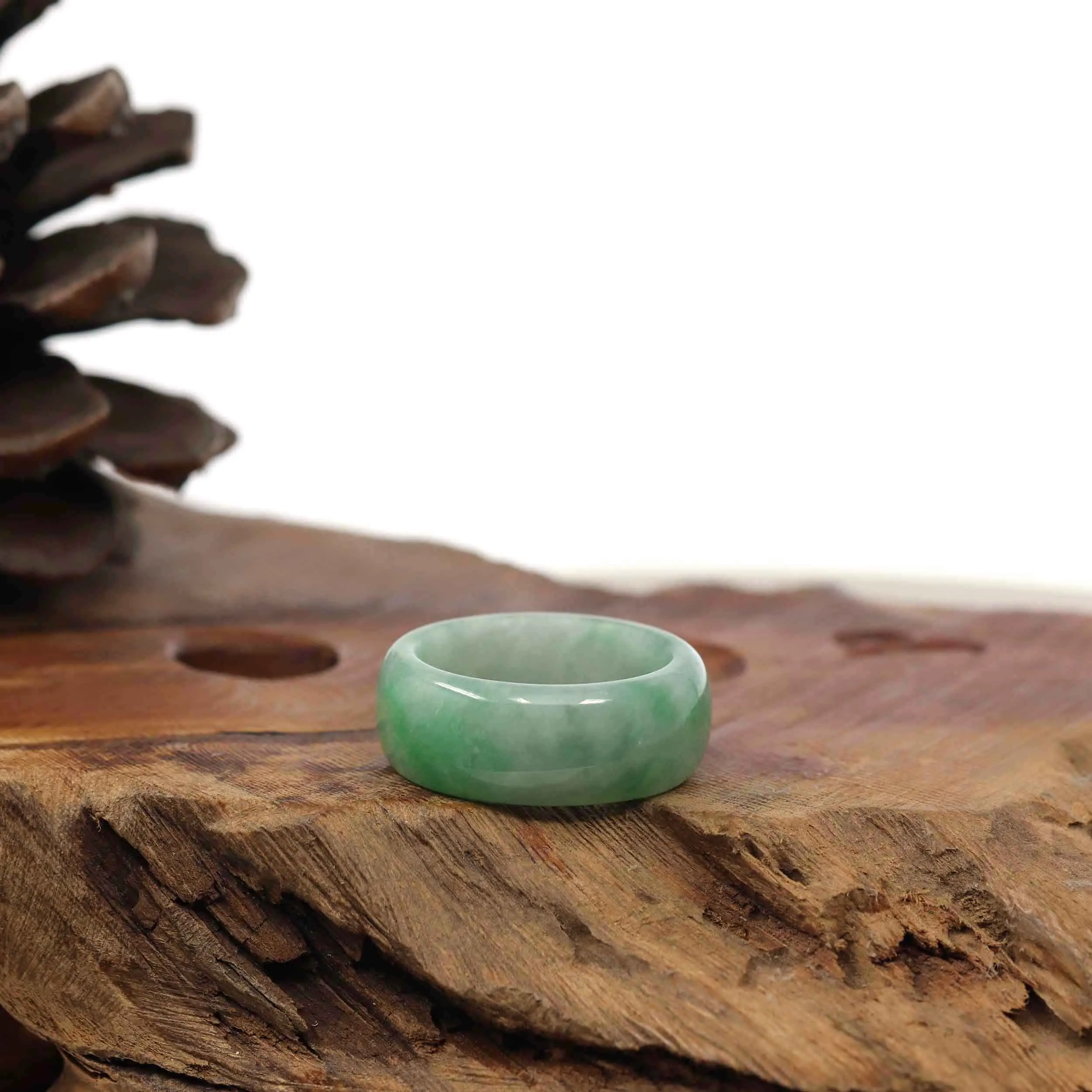 Burmese Green Jadeite Jade Men's Band Ring