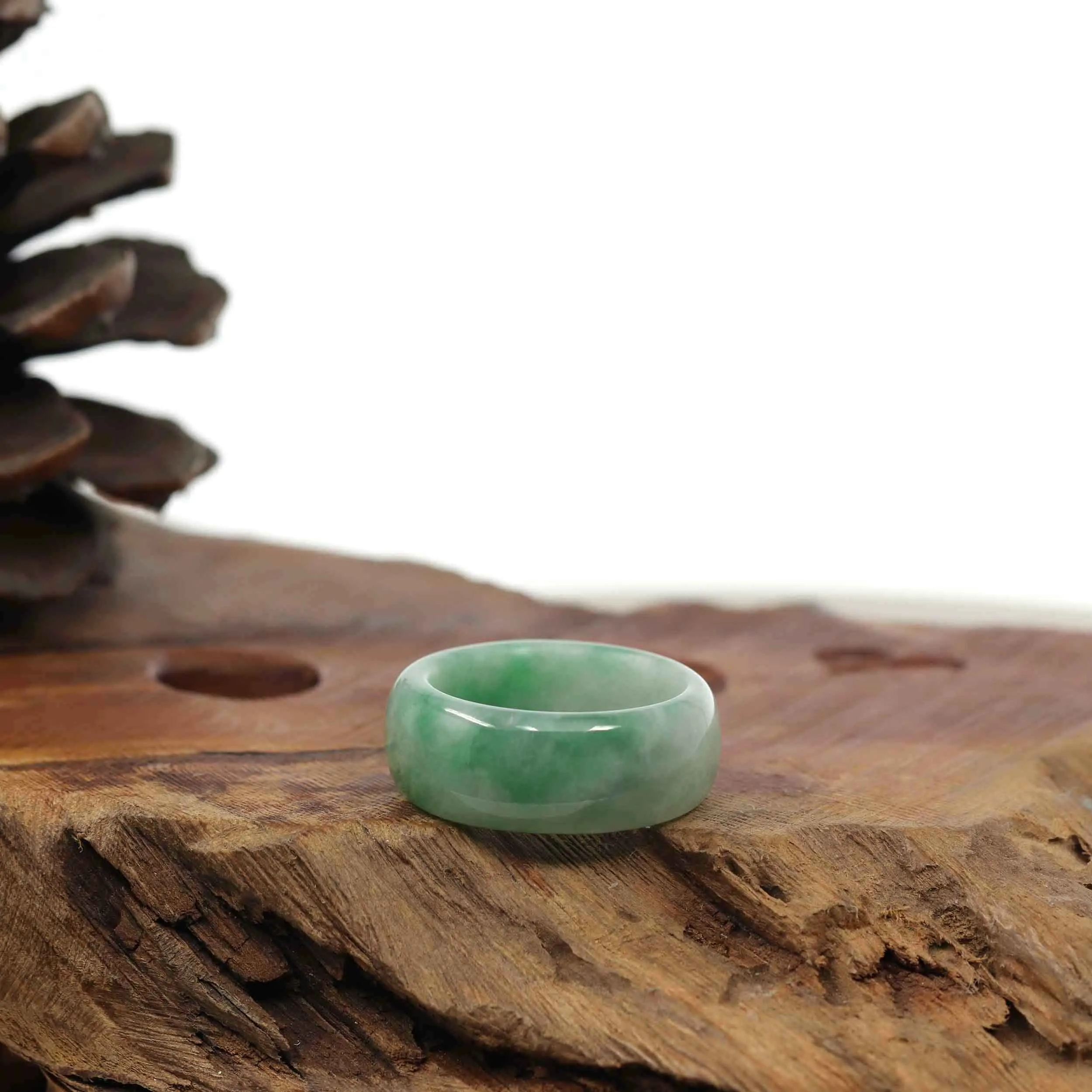 Burmese Green Jadeite Jade Men's Band Ring