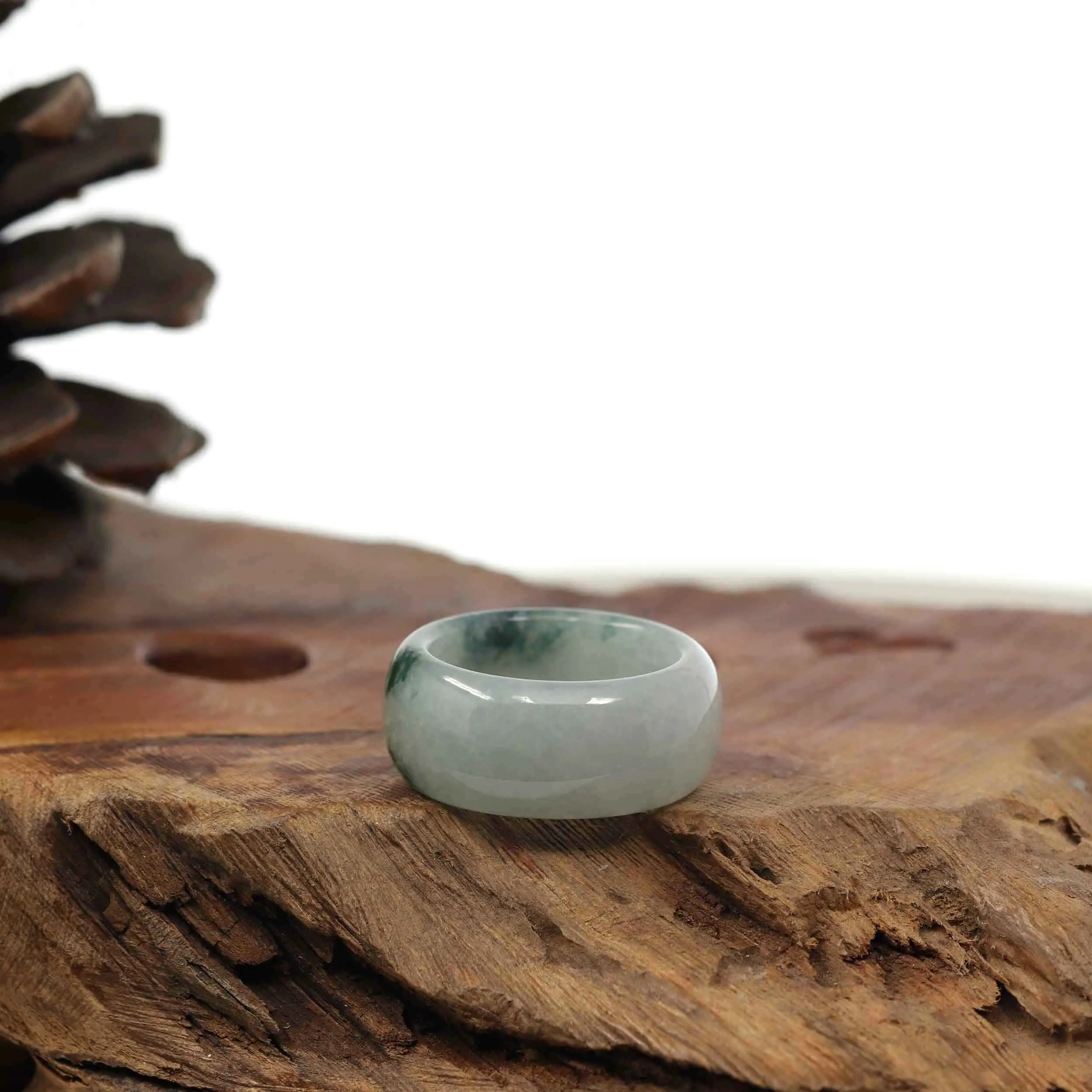 Burmese Ice Blue-green Jadeite Jade Men's Band Ring