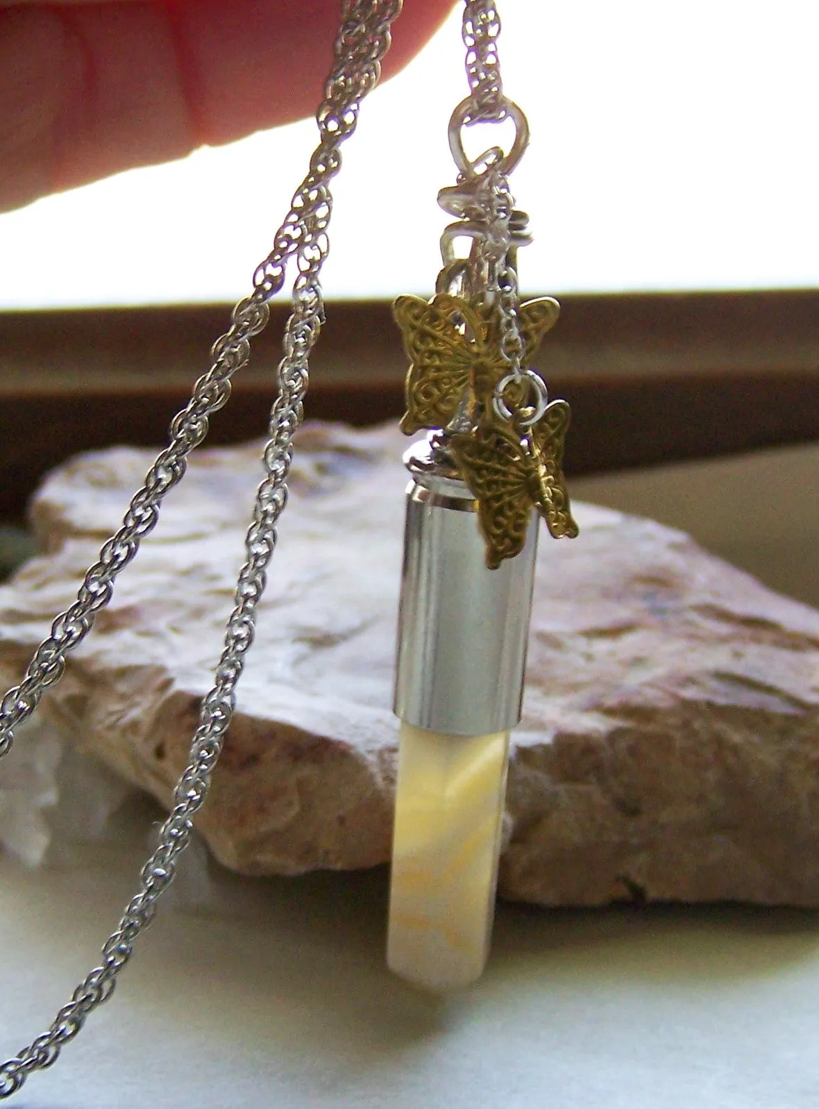 Butterscotch Agate Banded Gemstone Bullet Pendant Necklace