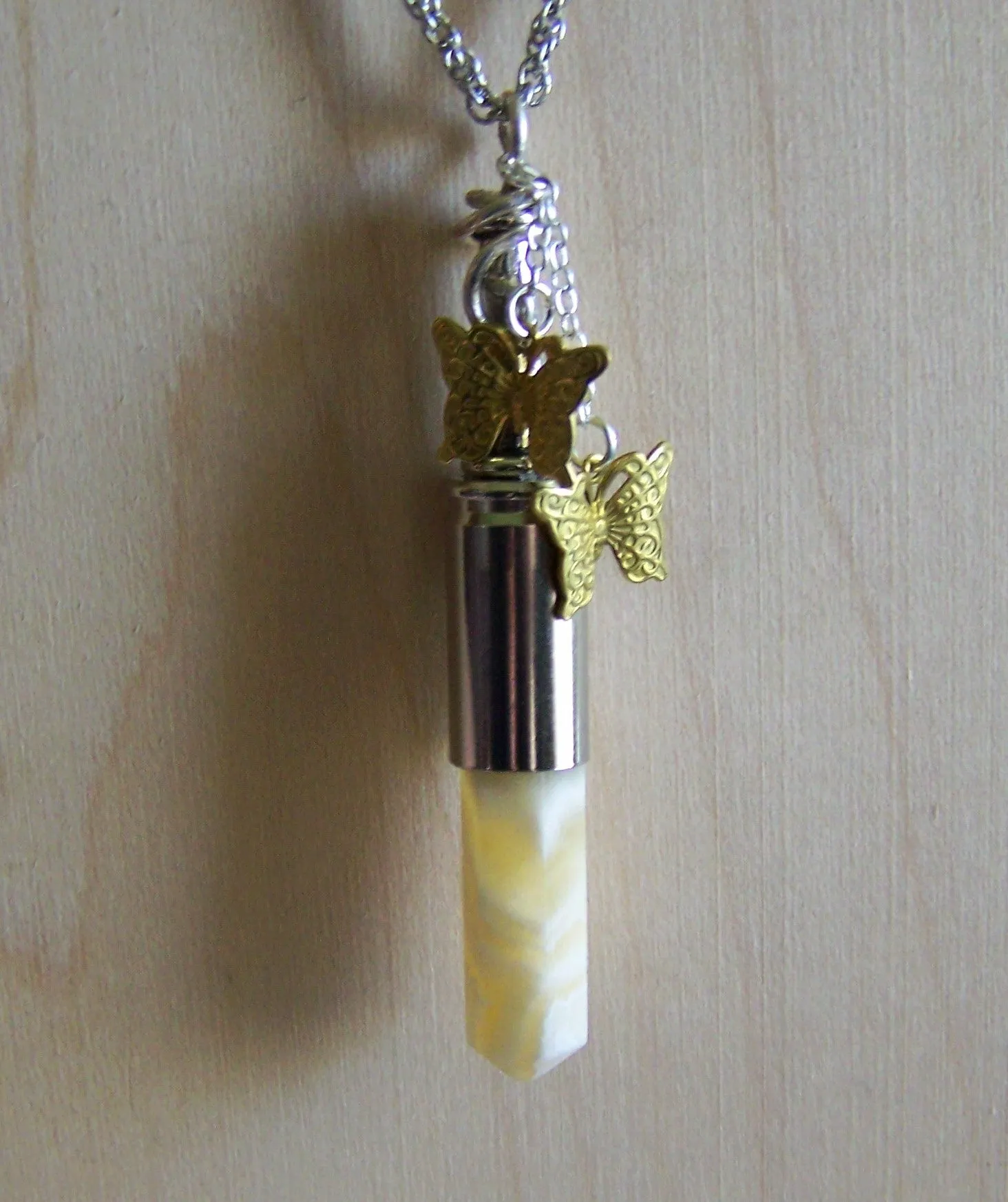 Butterscotch Agate Banded Gemstone Bullet Pendant Necklace