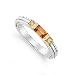 Caviar Color Citrine and Diamond Stacking Ring