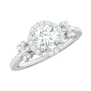 Certified Moissanite Flower Engagement Ring in Gold