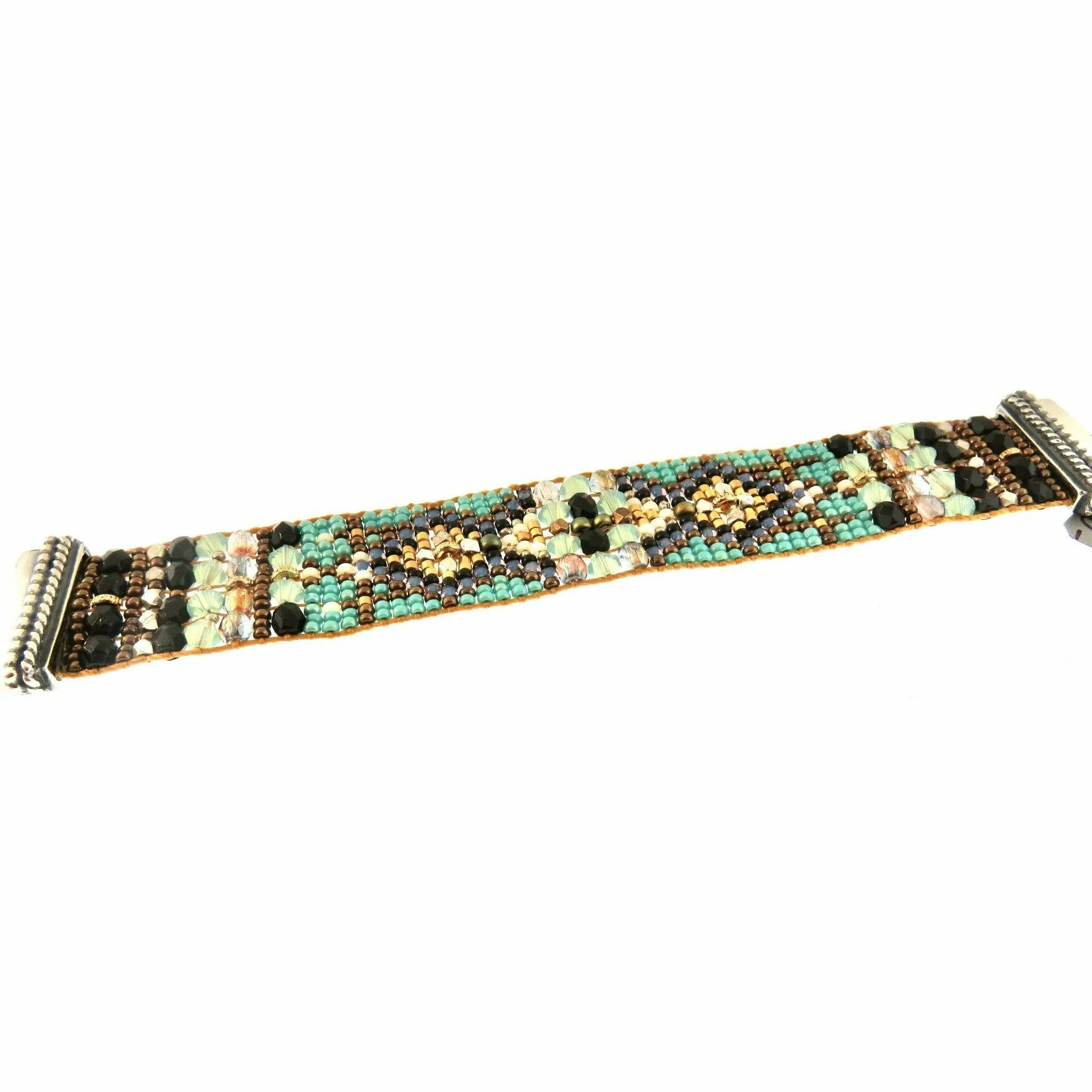 Chili Rose "Turquoise  Quilt"  Silver TIp Bracelet