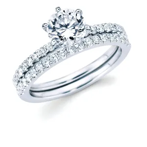 Classic Bridal: 1/4 Ctw. Diamond Semi Mount shown with 1 Ct. Round Center Diamond in 14K Gold