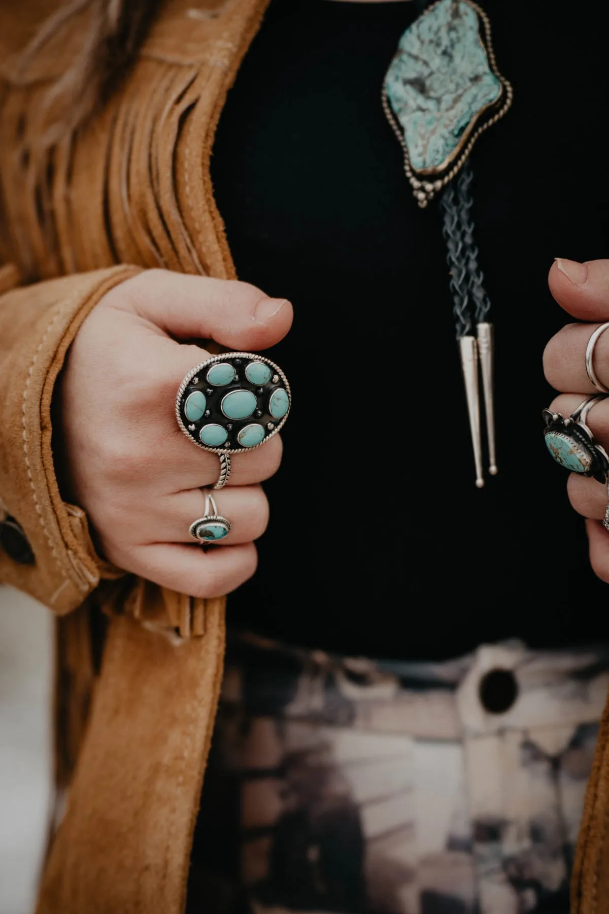 Concho Turquoise Sterling Adjustable Ring