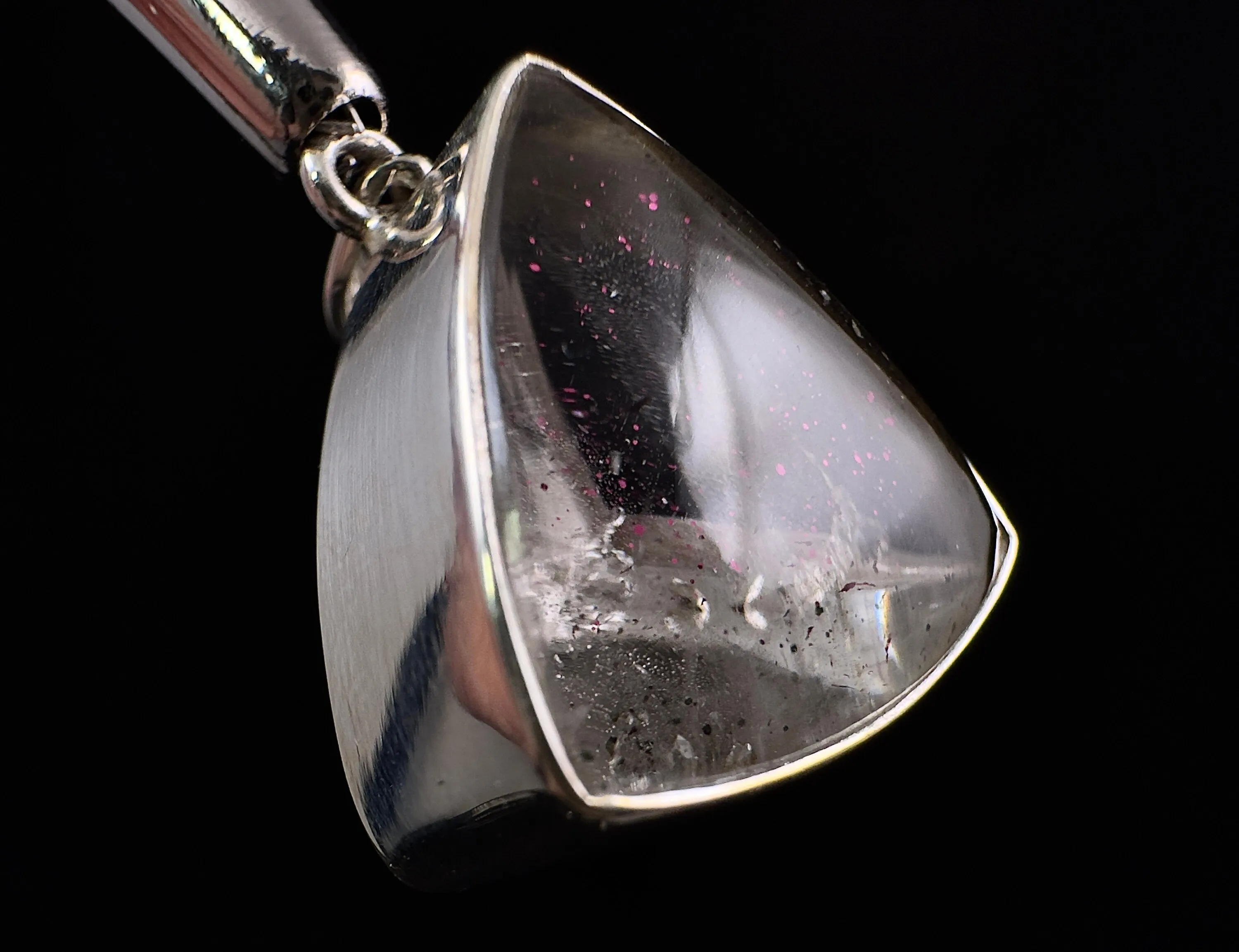 COVELLITE Crystal Pendant - Rare Pink FIRE QUARTZ Crystal with a Polished Finish Set in an Open Back Sterling Silver Bezel, 53887