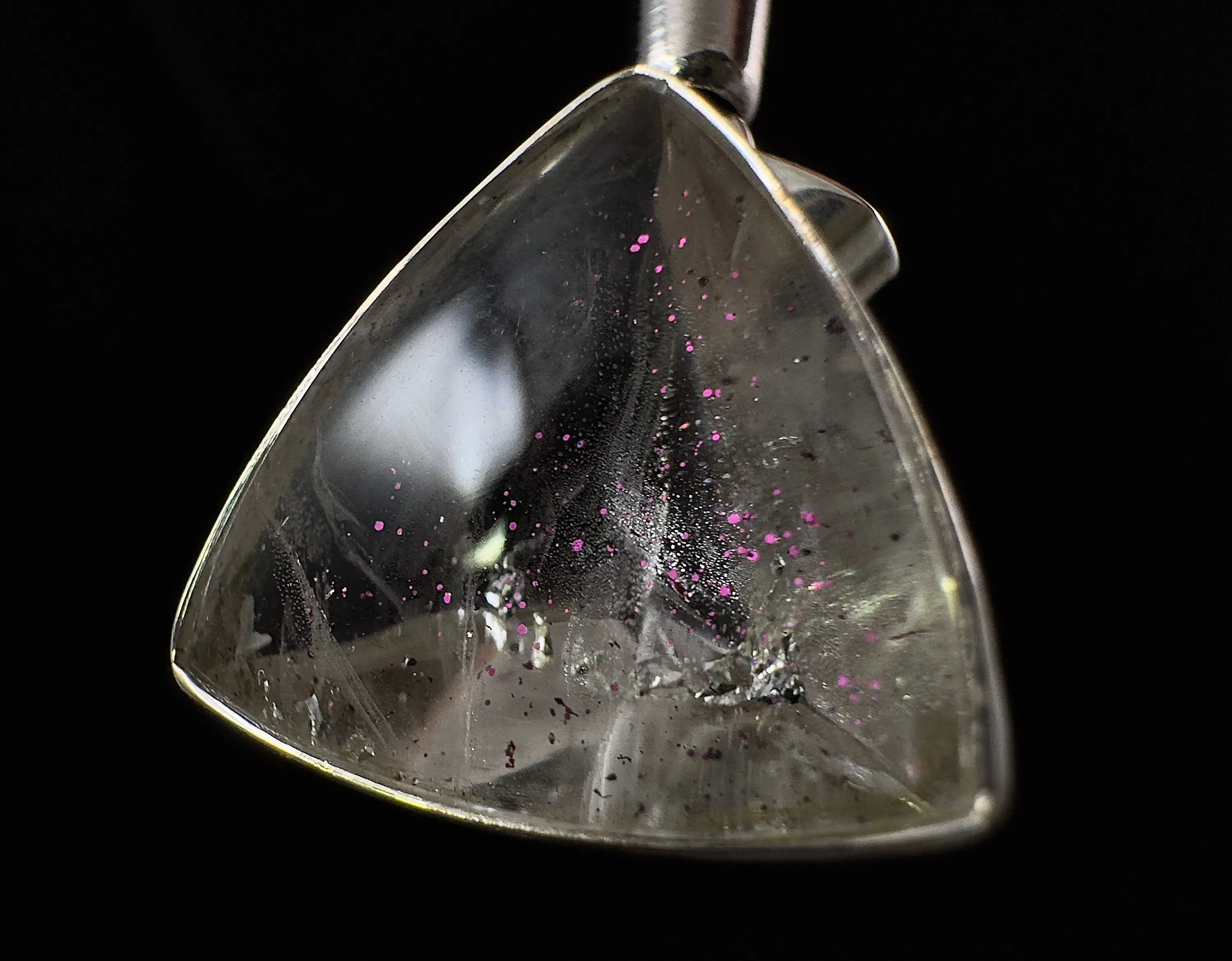 COVELLITE Crystal Pendant - Rare Pink FIRE QUARTZ Crystal with a Polished Finish Set in an Open Back Sterling Silver Bezel, 53887