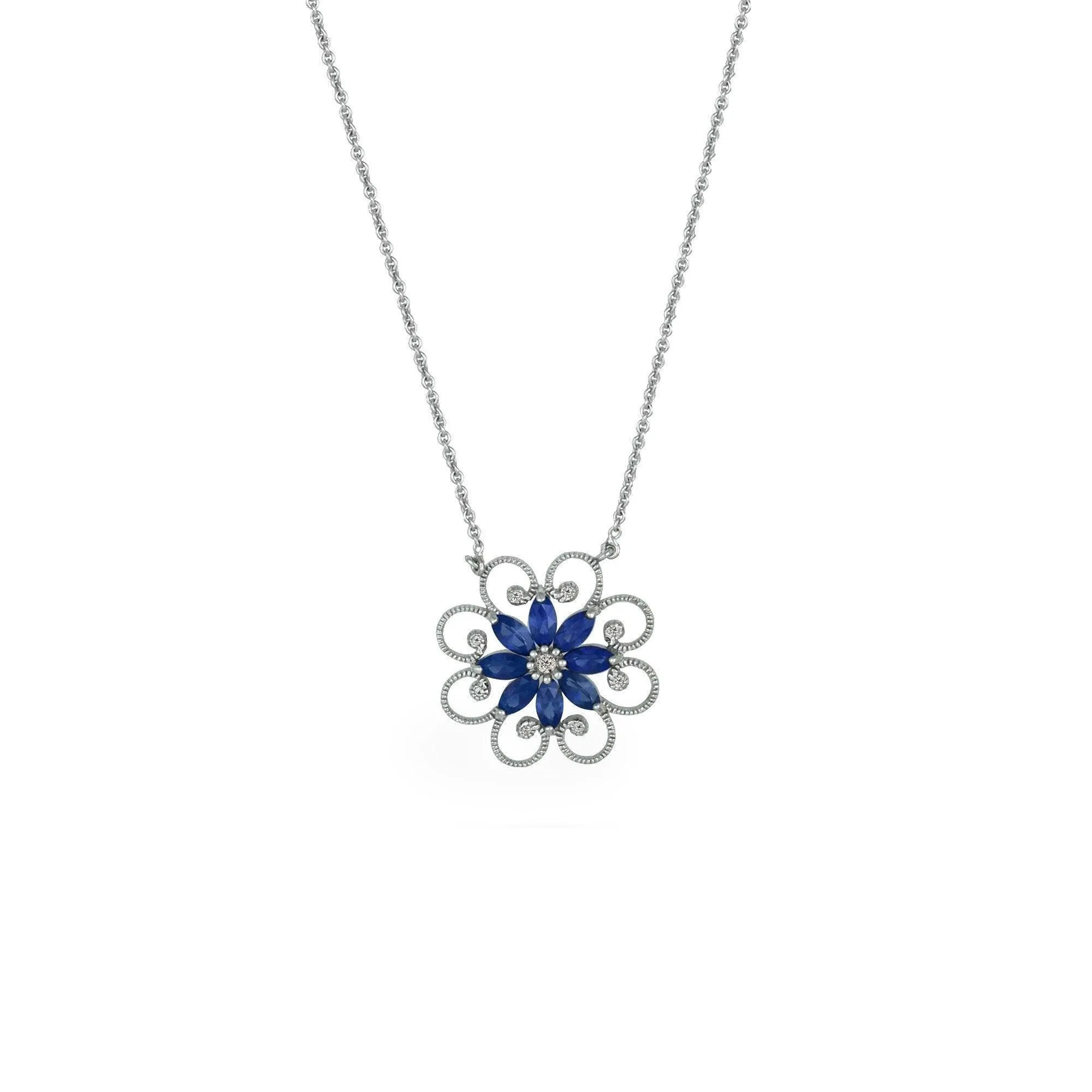 Created Sapphire and Diamond Accent Necklace in Silver