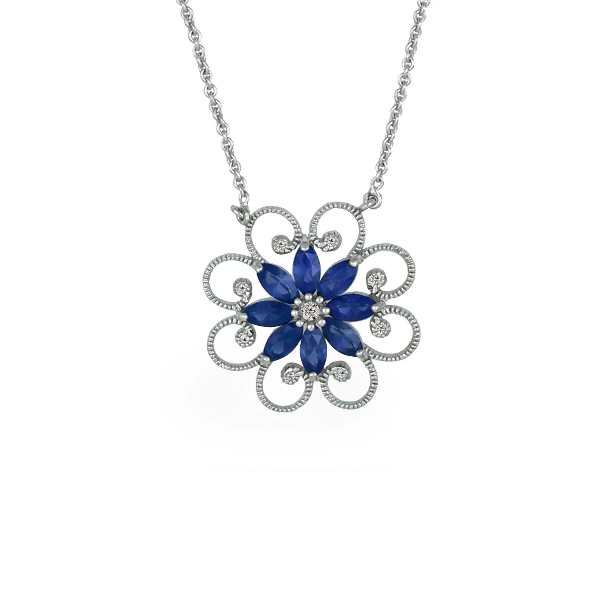 Created Sapphire and Diamond Accent Necklace in Silver