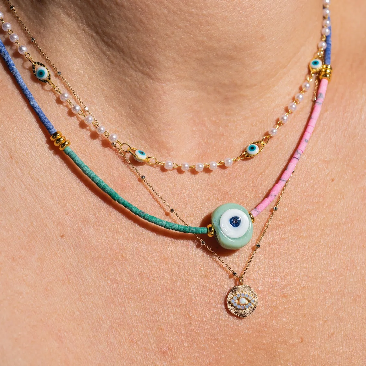 Dainty Evil Eye Pearl Necklace