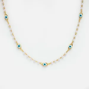 Dainty Evil Eye Pearl Necklace