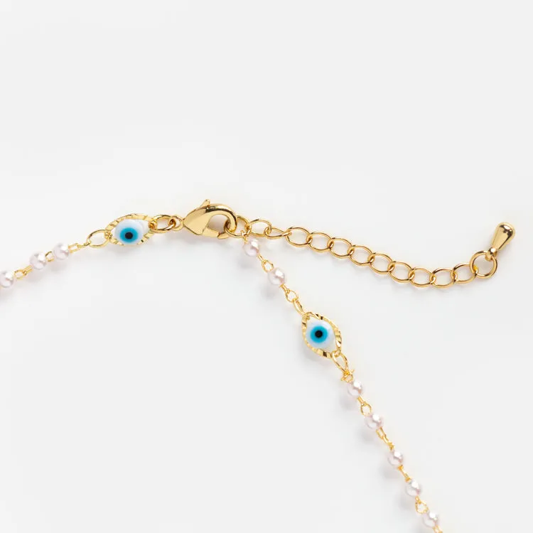 Dainty Evil Eye Pearl Necklace