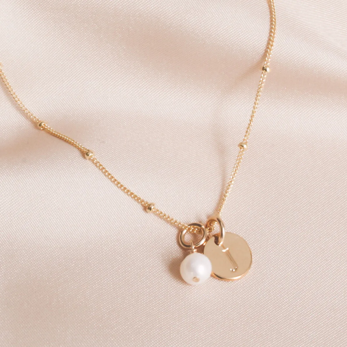 Dainty Gold Initial Disc & Freshwater Pearl Necklace