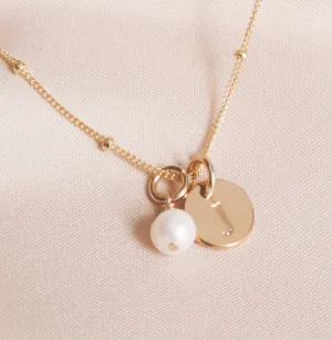 Dainty Gold Initial Disc & Freshwater Pearl Necklace