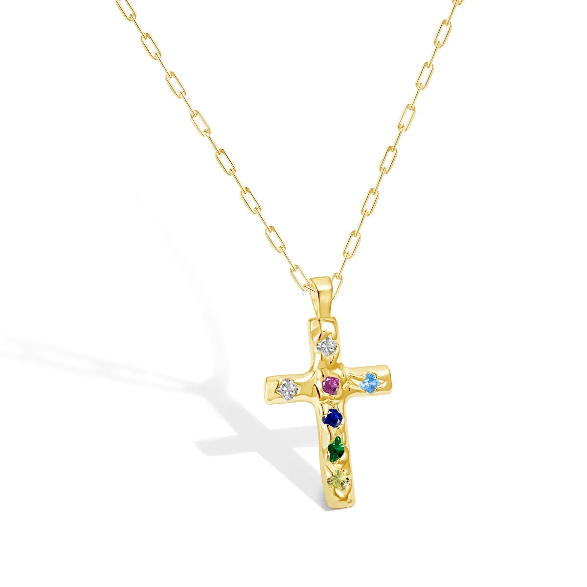 Dainty Rainbow Cross Necklace - Gold