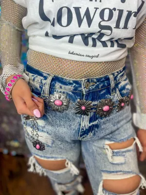 Dakota Pink Concho Belt - Silver