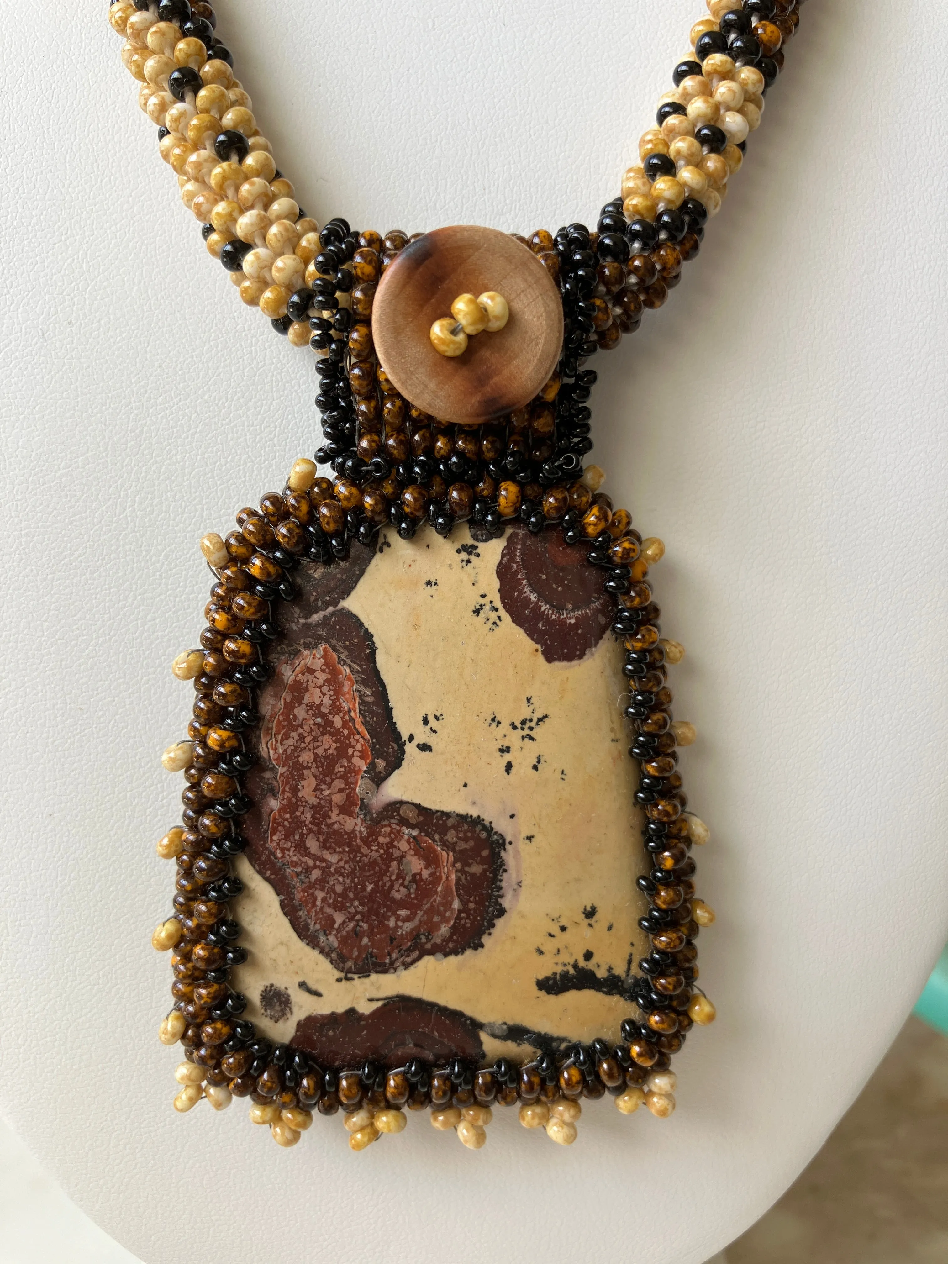 Dendritic Jasper with Crochet Beaded Rope with Button