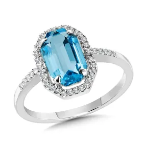 DIAMOND & SWISS BLUE TOPAZ OCTAGON RING