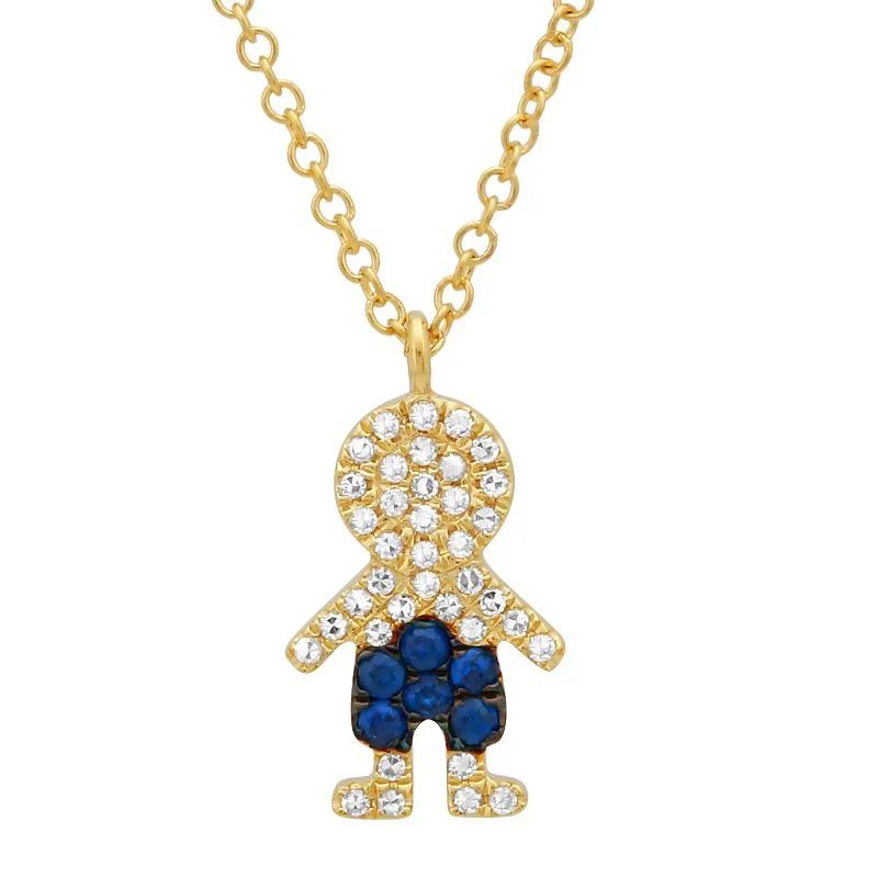 Diamond and Sapphire Boy Charm Necklace