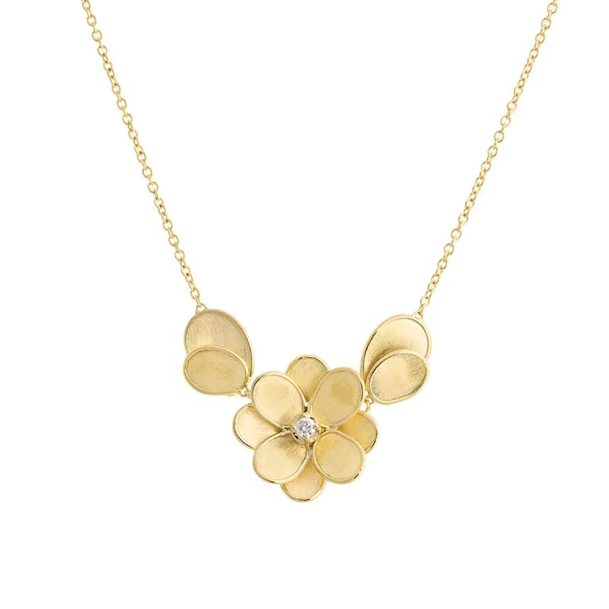 Diamond Petali Small Flower Pendant with Leaves Necklace