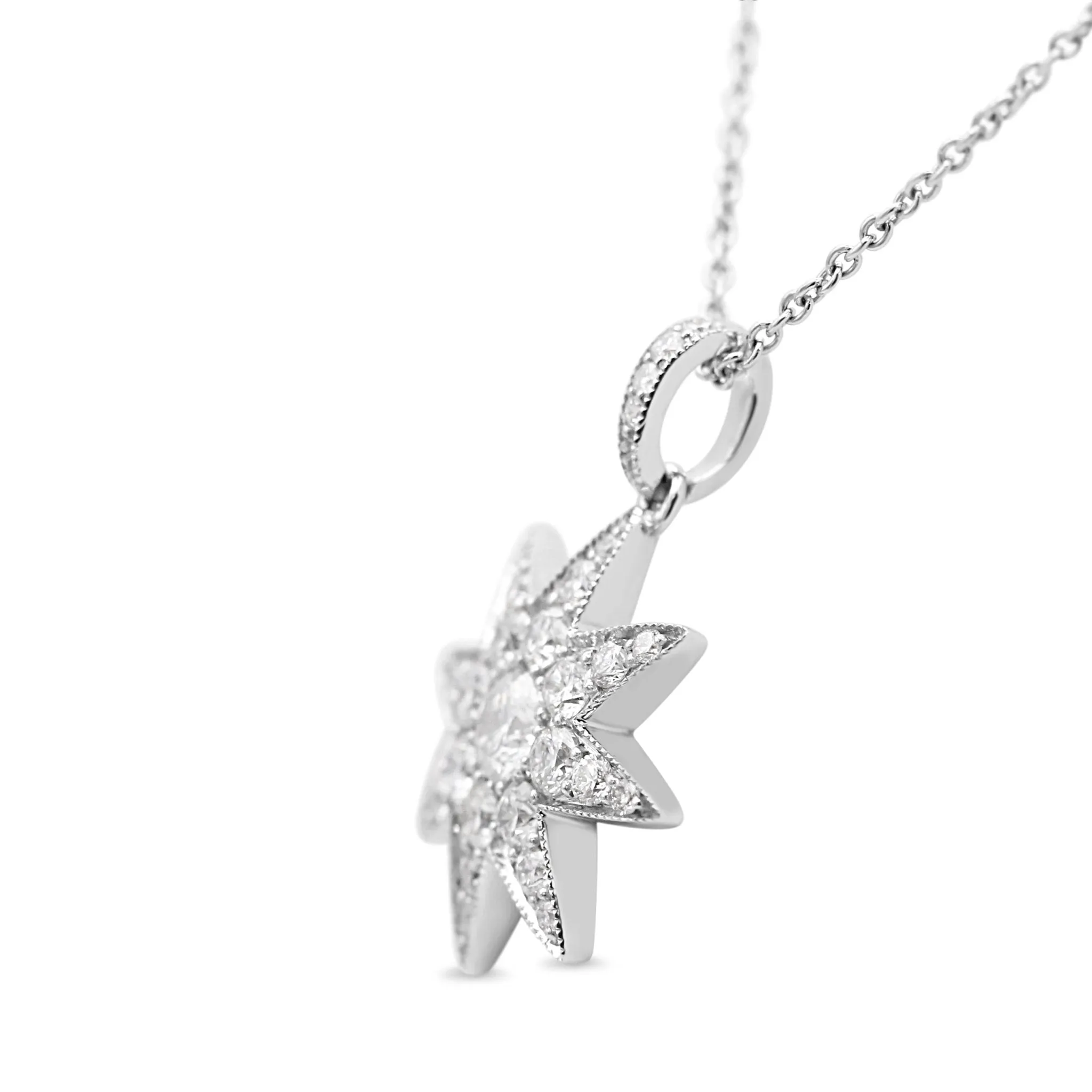 Diamond Star Pendant Necklace 16" - 18ct White Gold