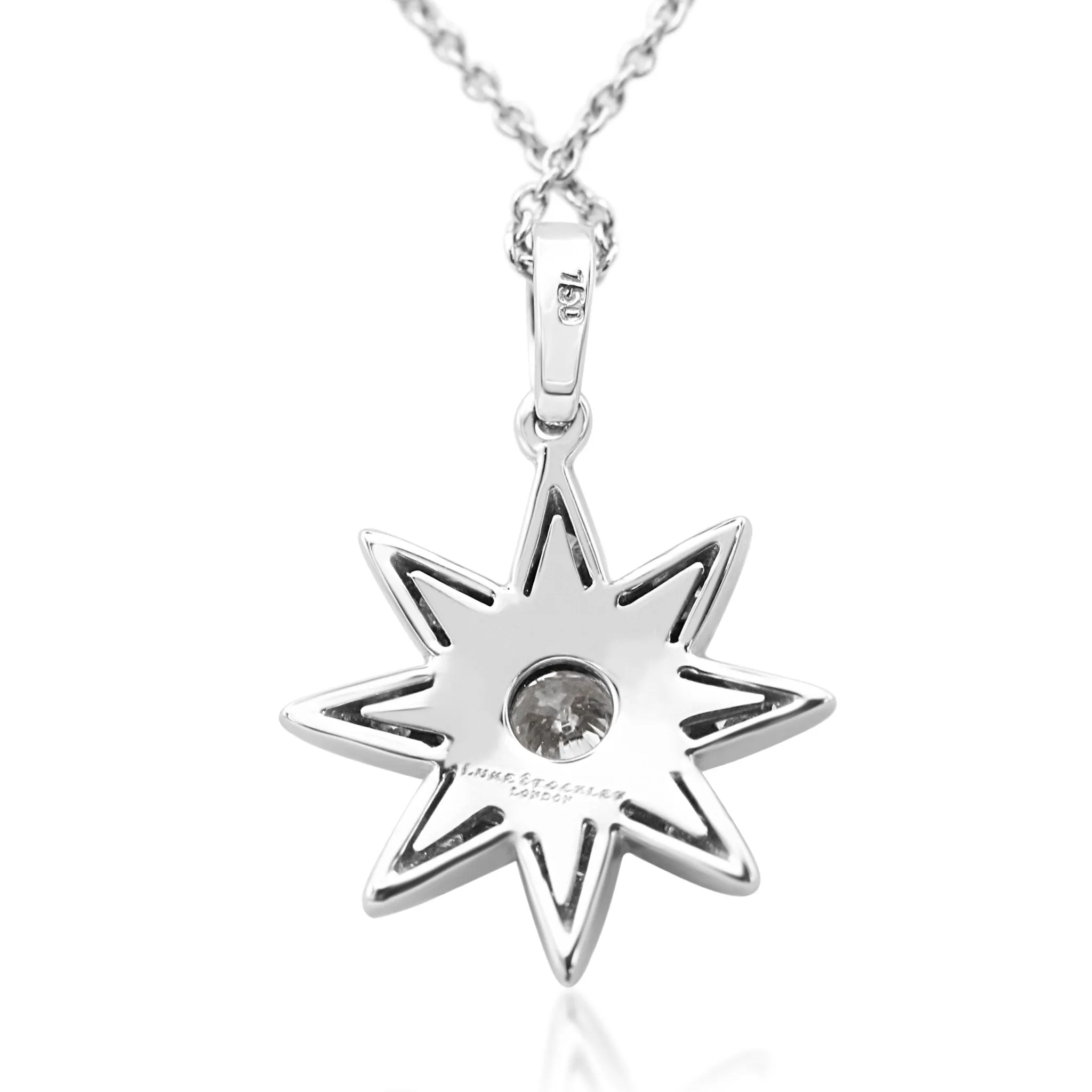 Diamond Star Pendant Necklace 16" - 18ct White Gold