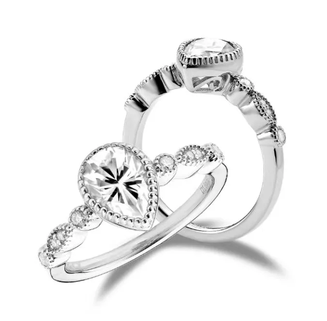 doveggs pear side stone moissanite ring/lab diamond engagement ring