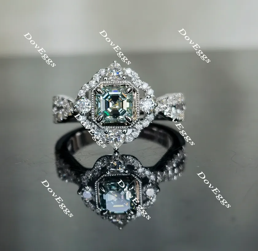 Doveggs vintage Peacock blue moissanite engagement ring