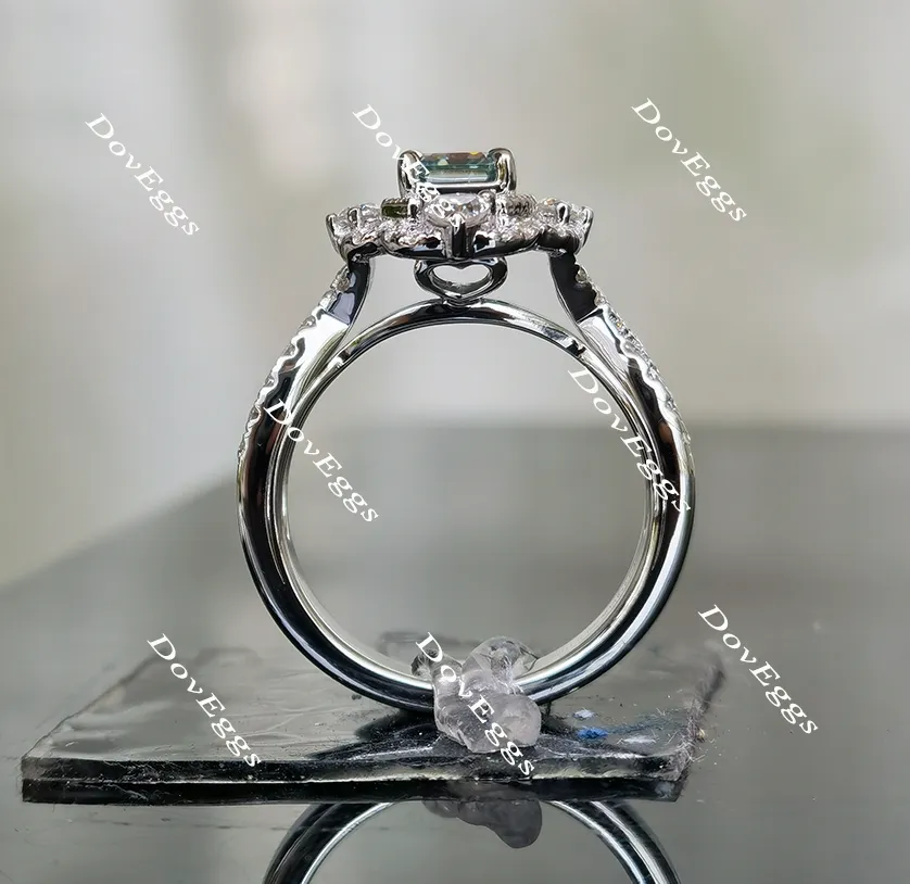 Doveggs vintage Peacock blue moissanite engagement ring